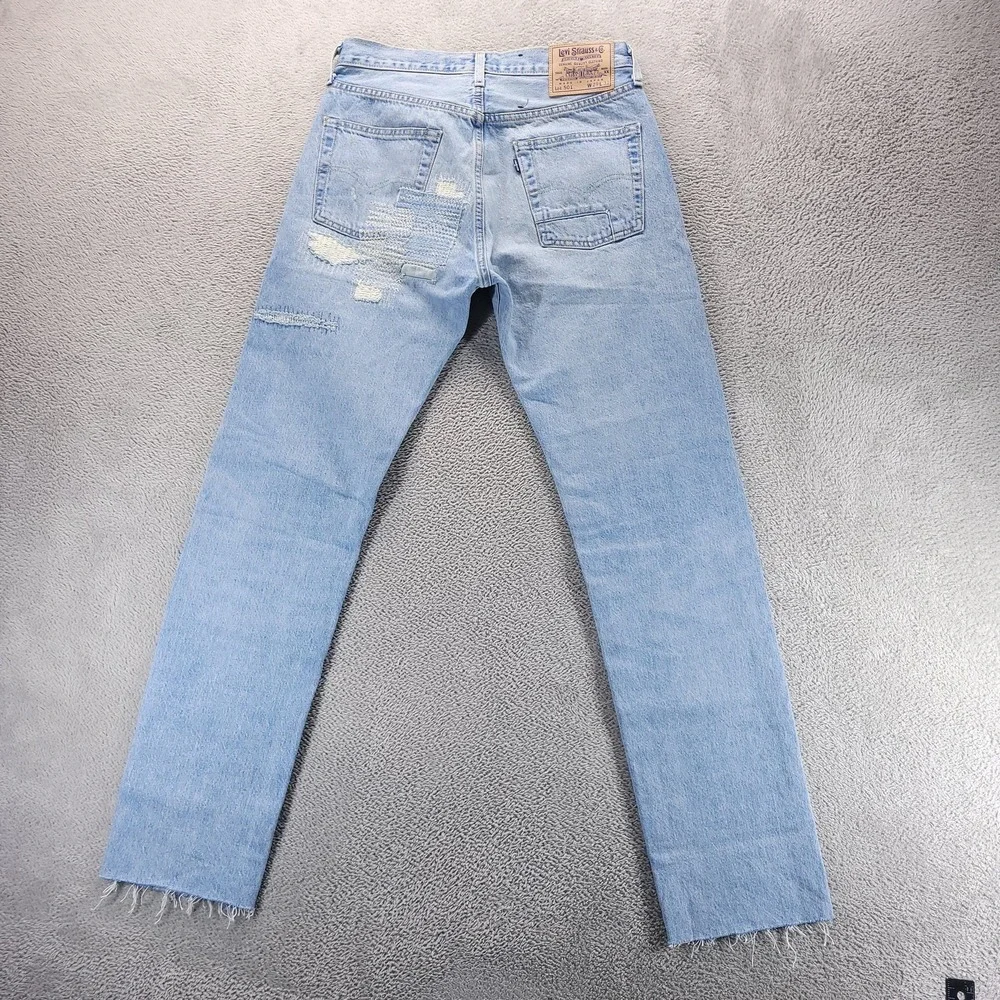 Levi's Jeans Mens 29x32 Blue 501 Straight Made in Japan Selvedge Patchwork Dist